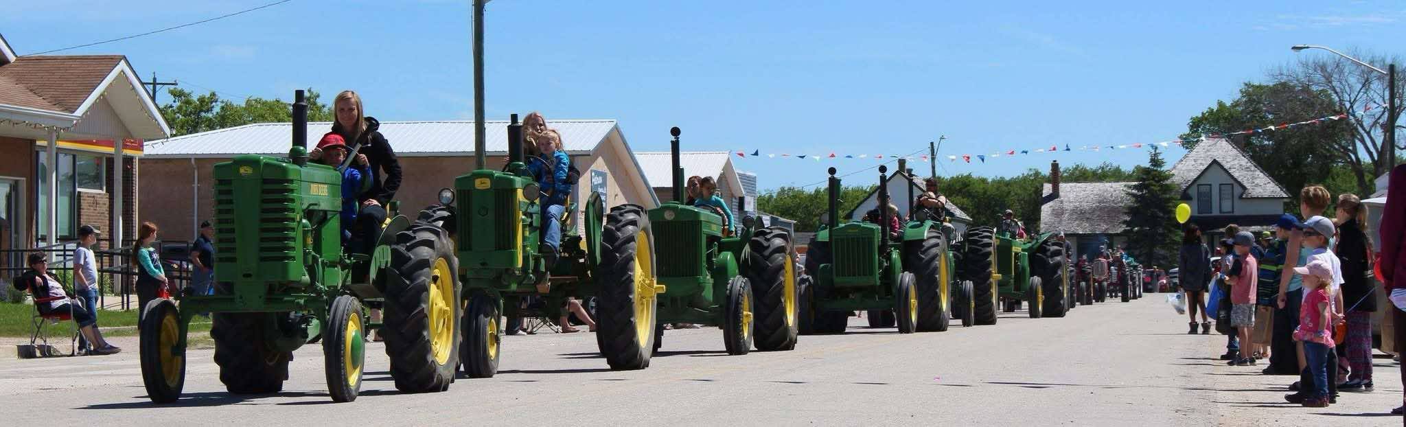 line of tractors